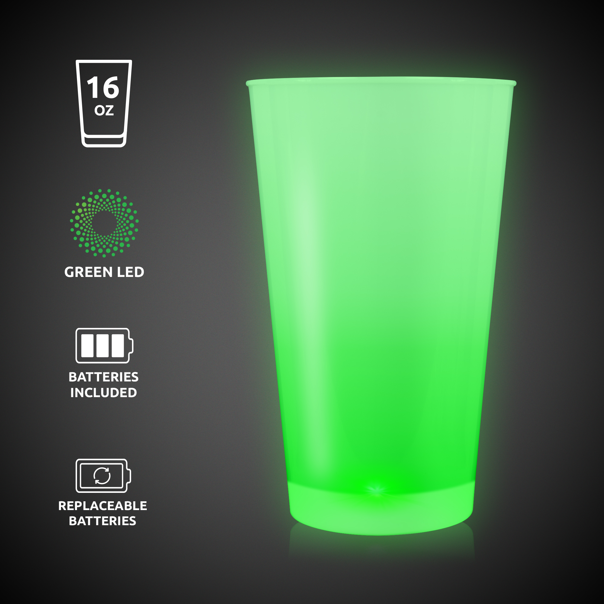 Green LED Light Up Drinking Neon Look 16 oz Pint Glass 8