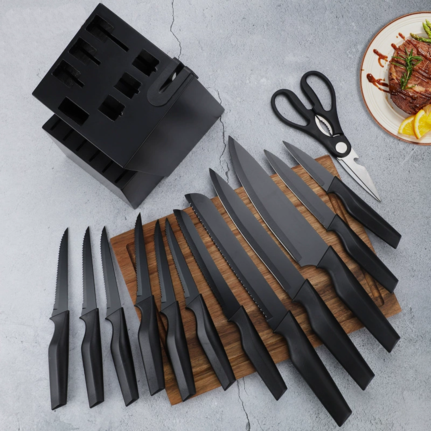 Kitchen Knife Set w/ Wooden Holder 2