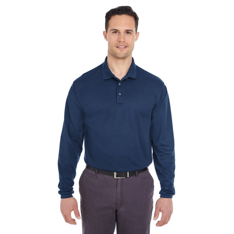 UltraClub Adult Cool & Dry Long-Sleeve Mesh Piqué Polo 1