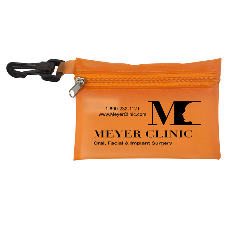 "TROUTDALE" 13 Piece First Aid Kit inTranslucent Zipper Kit with Plastic Carabiner Attachment 2