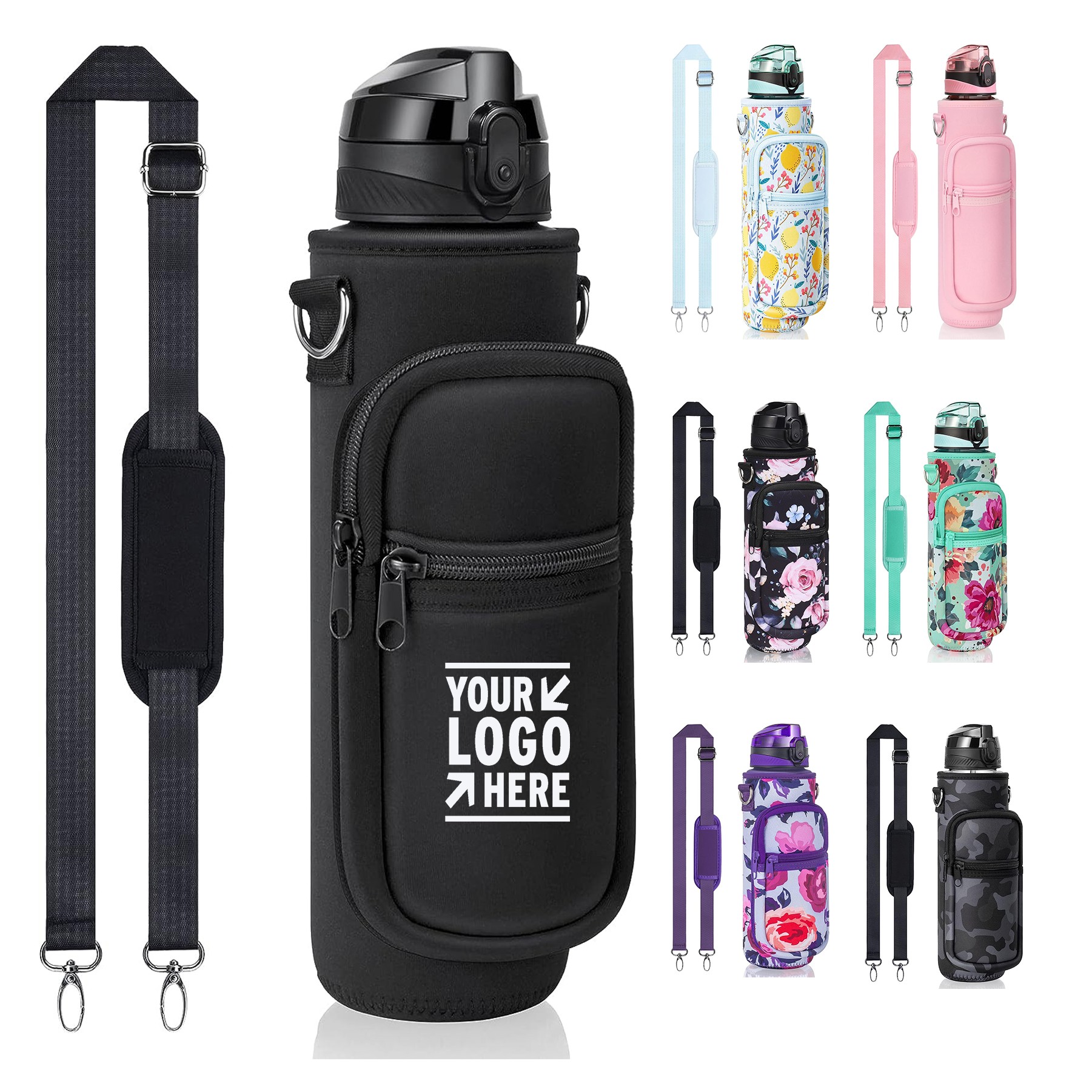 32 oz Sport 1L Plastic Water Bottle With Straw Strap Sleeve Insulated neo Holder Carrier Bag 3