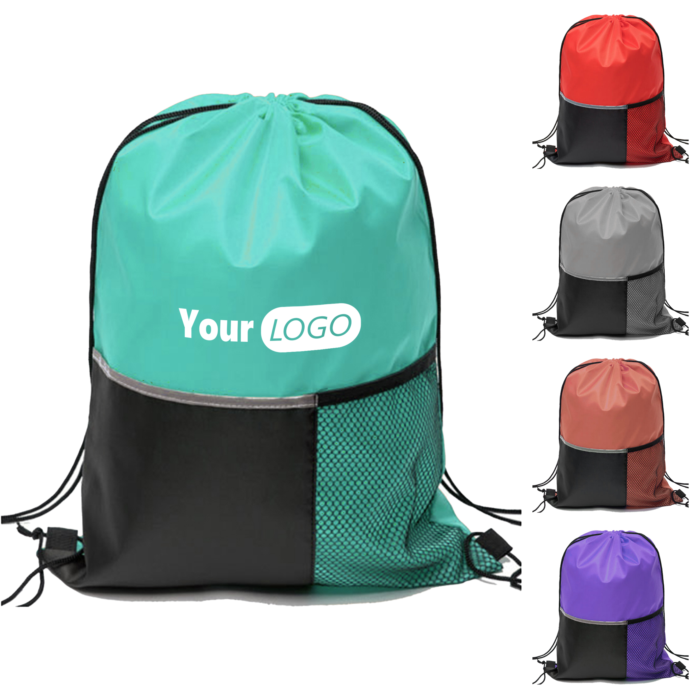 Polyester Multi-Functional Drawstring Backpack With Mesh Compartment 7