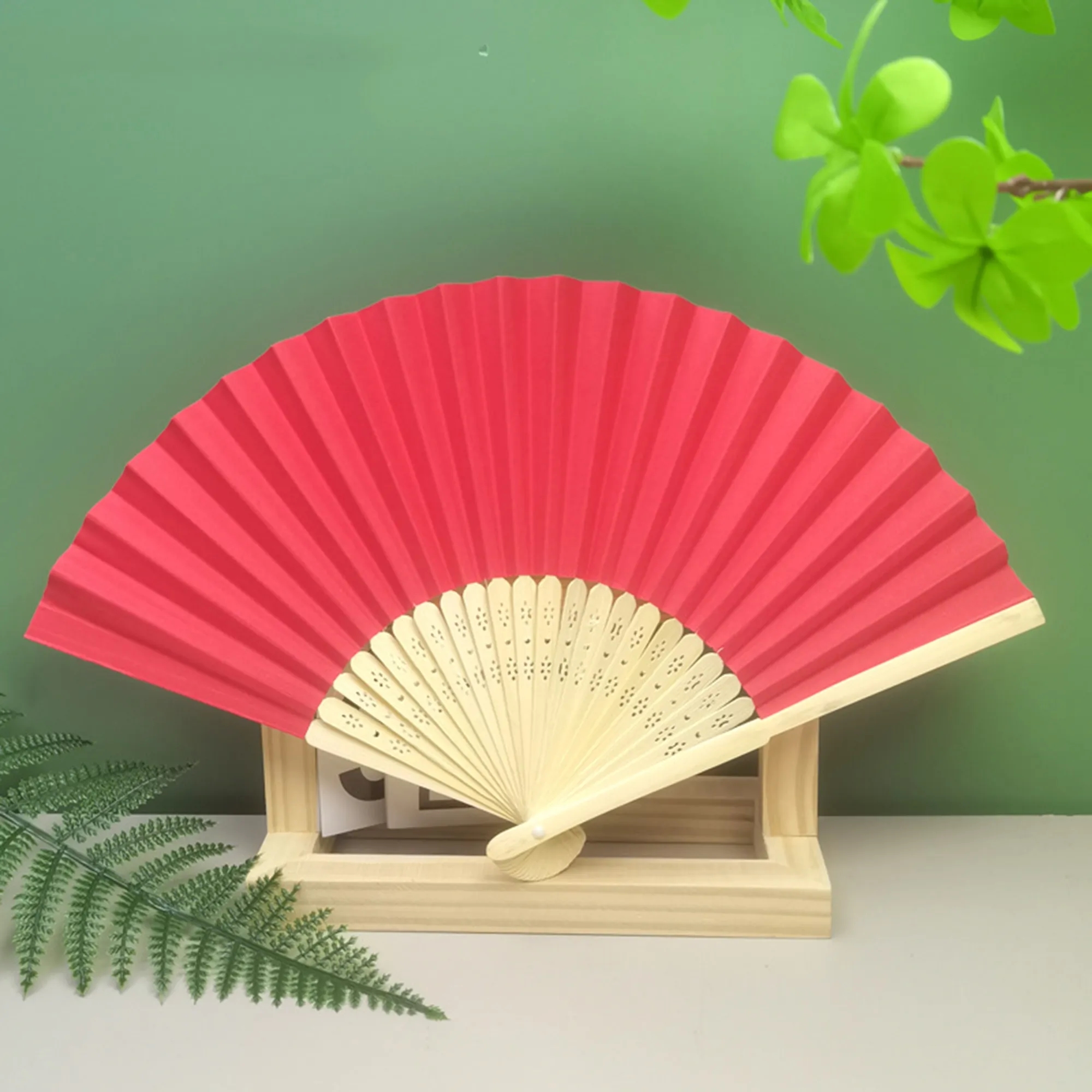 Custom Logo Pierced Bamboo Paper Fans 4