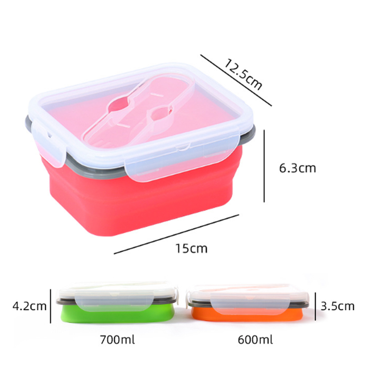 20Oz. Collapsible Silicone Lunch Box W/ Lid Utensil Slot 6