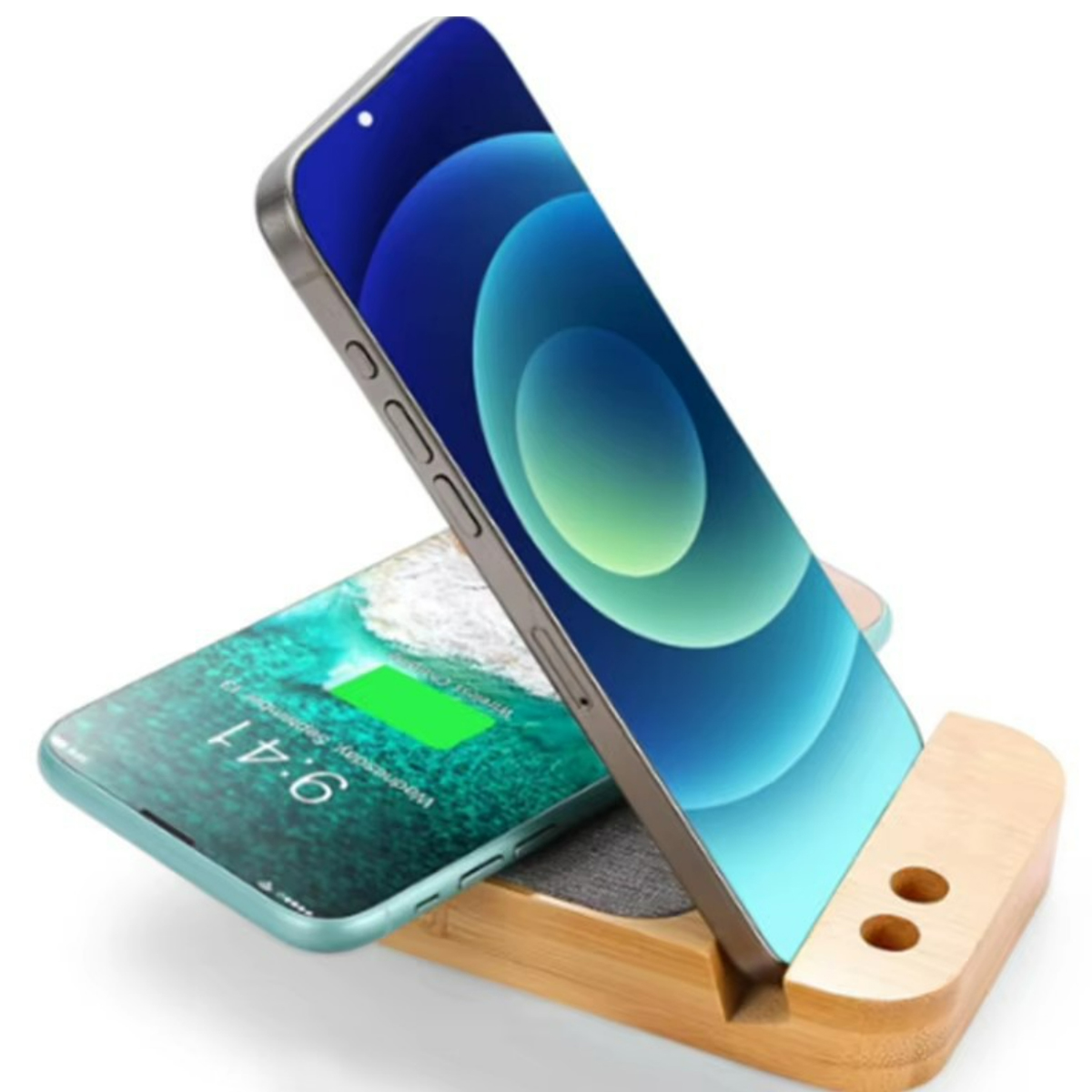Bamboo Wireless Charging Phone Stand with Pen Holder 4