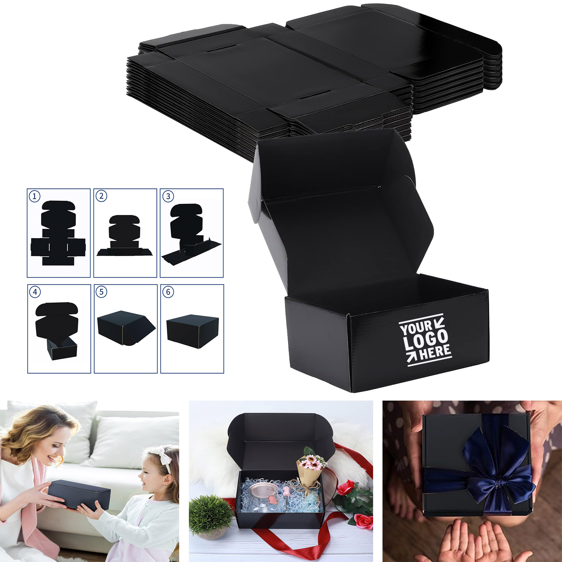 Black Sturdy 9x6x4 Inches Small Business Cardboard Mailer Gift Box for Shipping Packaging 2