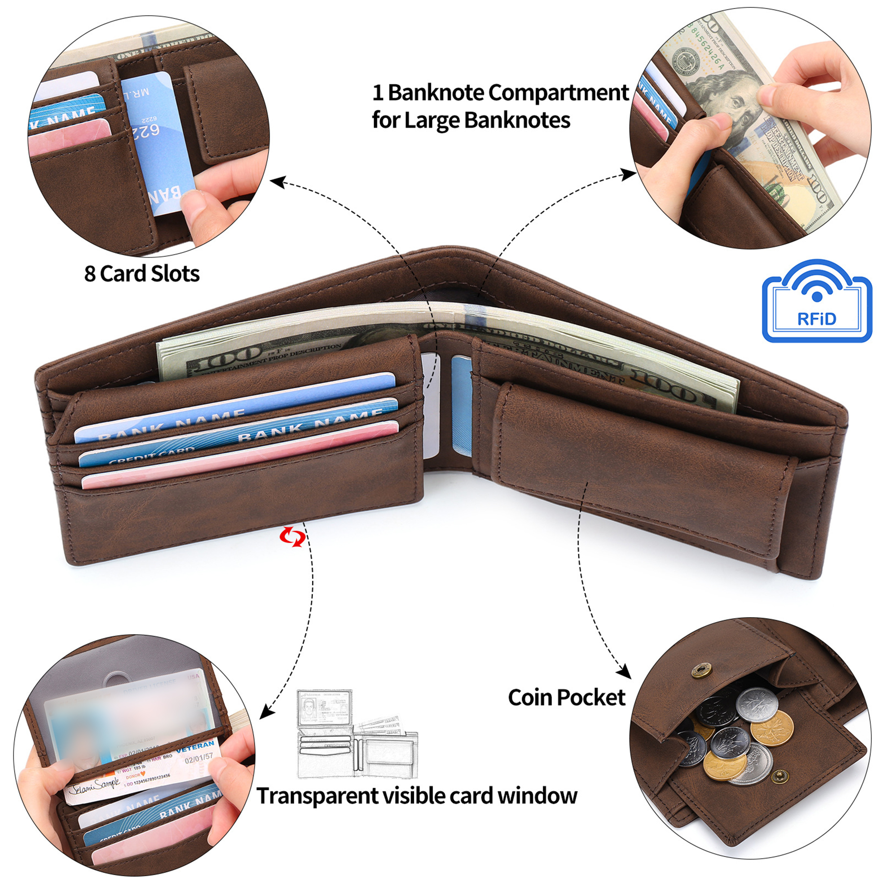 RFID Blocking Genuine Leather Bifold Wallet 2