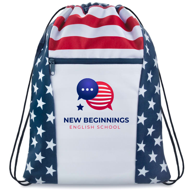 Custom American Flag Drawstring Tote Bags 8