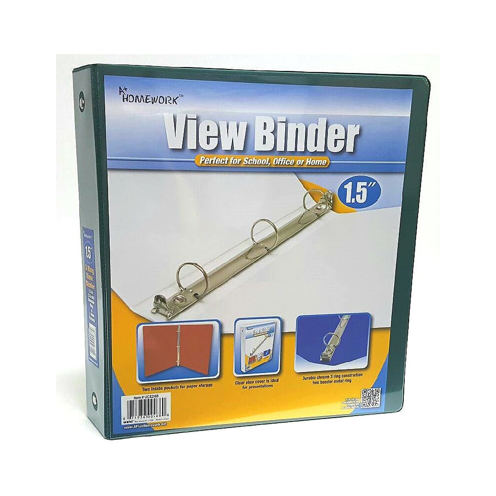 1.5" 3-Ring Binders - Dark Green 2 Pockets View Cover 1