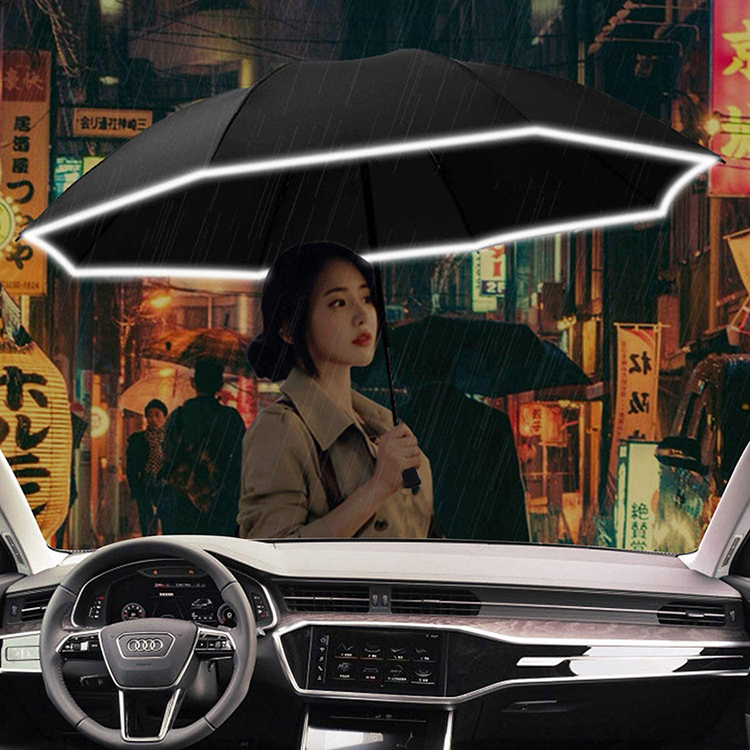 Reverse Folding Auto Reflective Safety Tape Led Umbrella 2