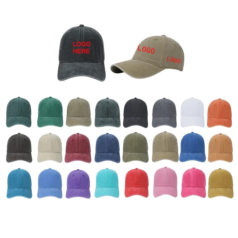 Washed Cotton Baseball Caps w/ Custom Embroidery Adjustable 2