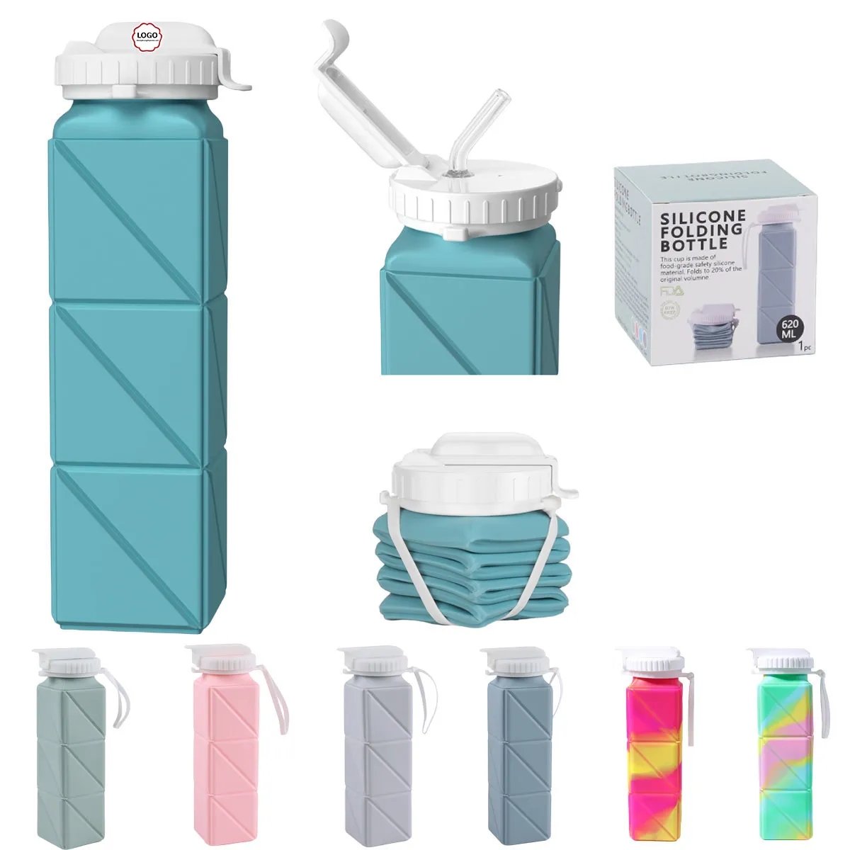 20.7oz Collapsible Water Bottles Leakproof With Straw Lid 4