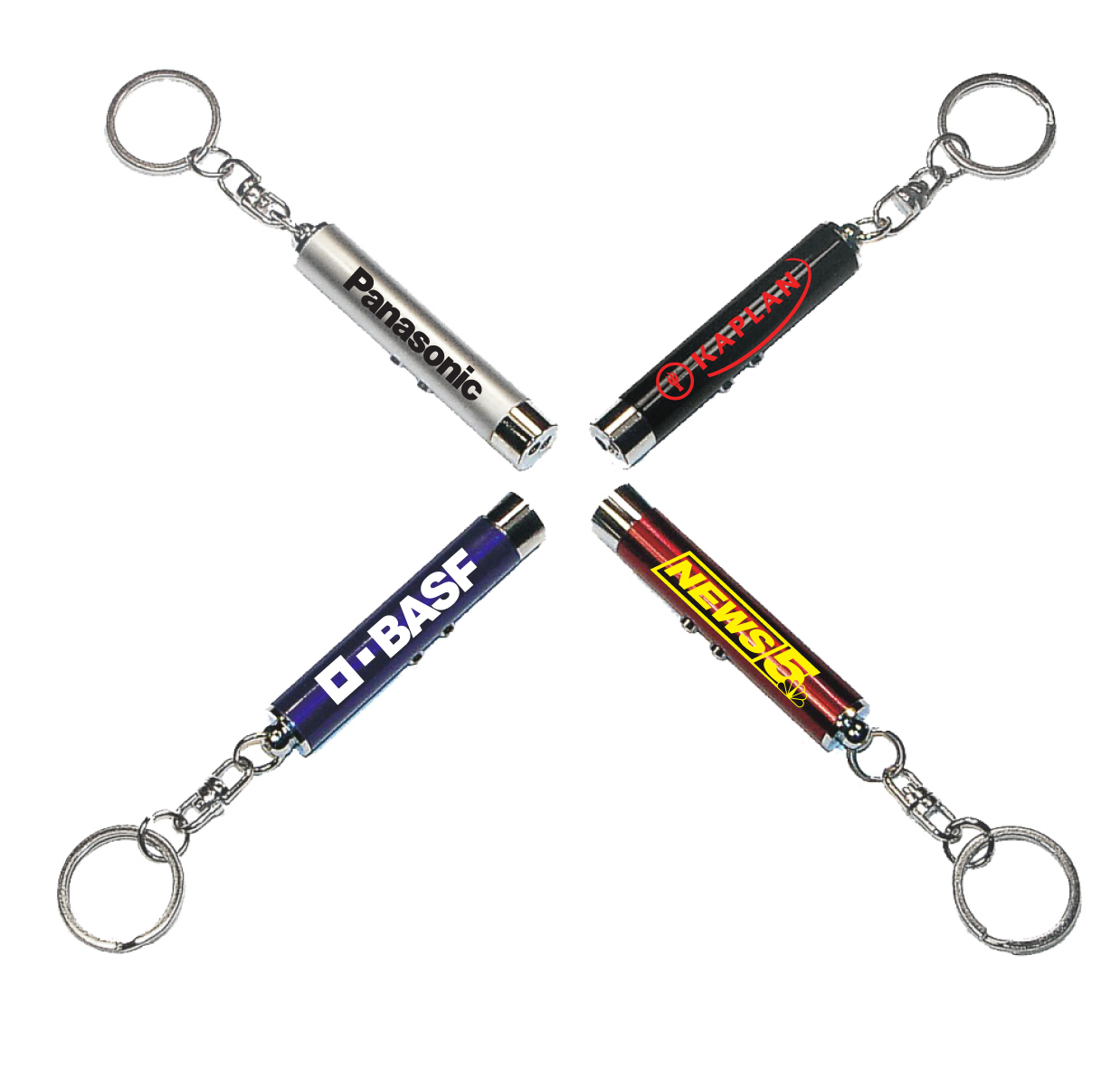 Dual function laser pointer and super bright LED flashlight with keychain.