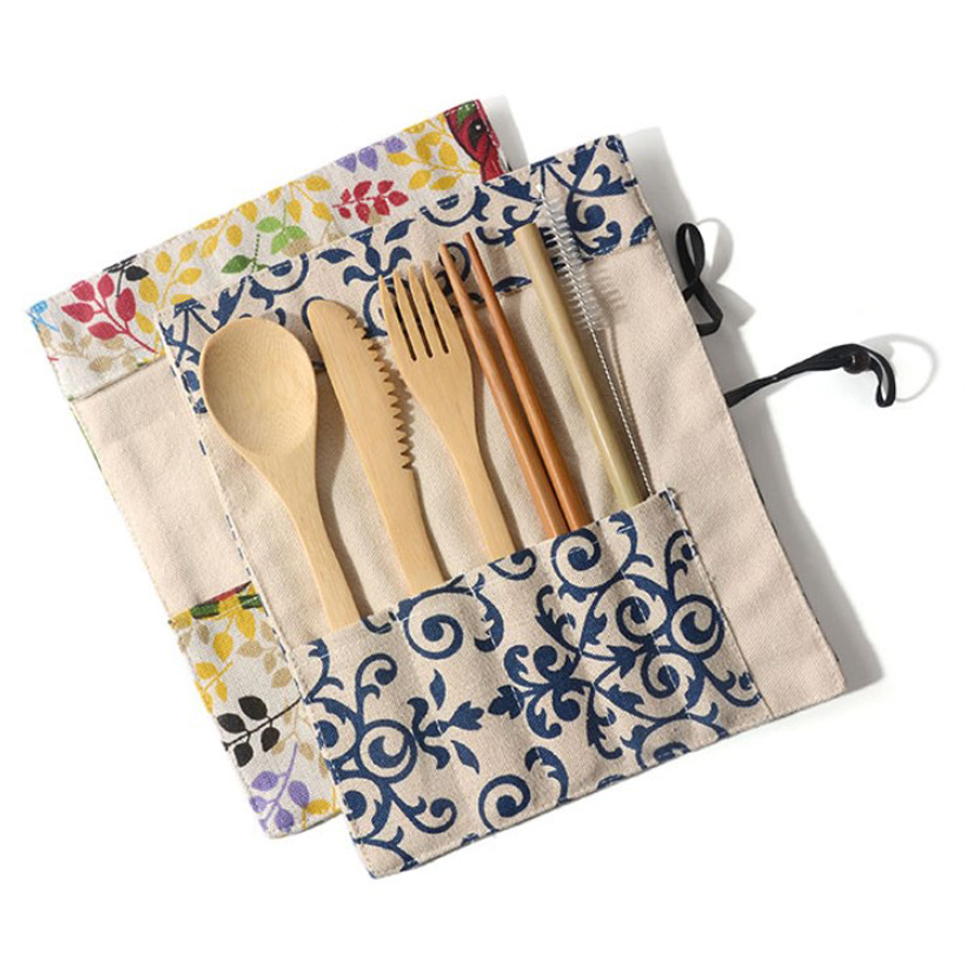 6pcs Eco-Friendly Bamboo Cutlery Set with Pouch 7