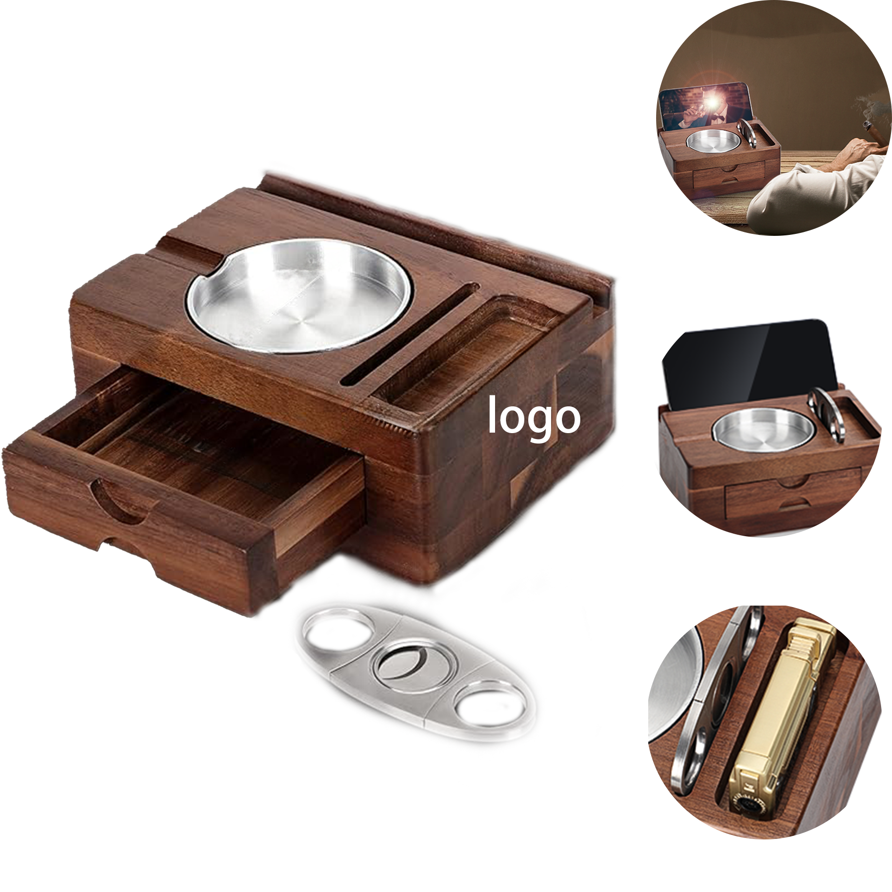 Wooden Cigar Ashtray with Drawer 2