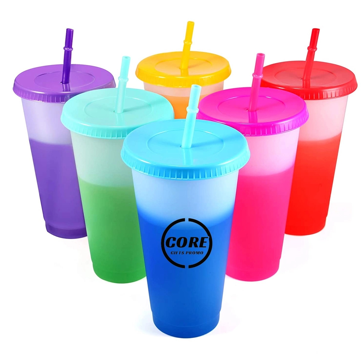 24 Oz. Color Changing Cups With Lids & Straws 2