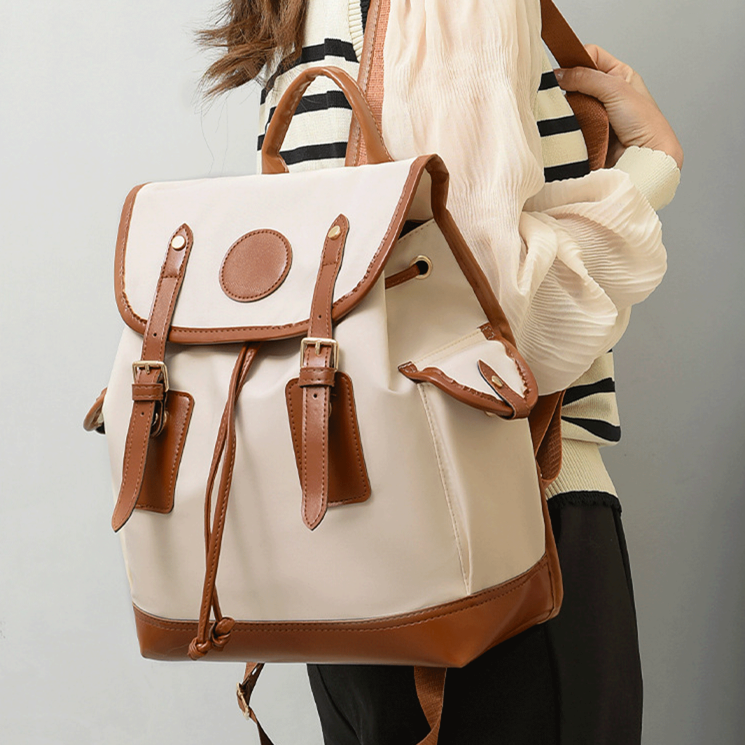 Oxford PU leather casual and large capacity backpack 26