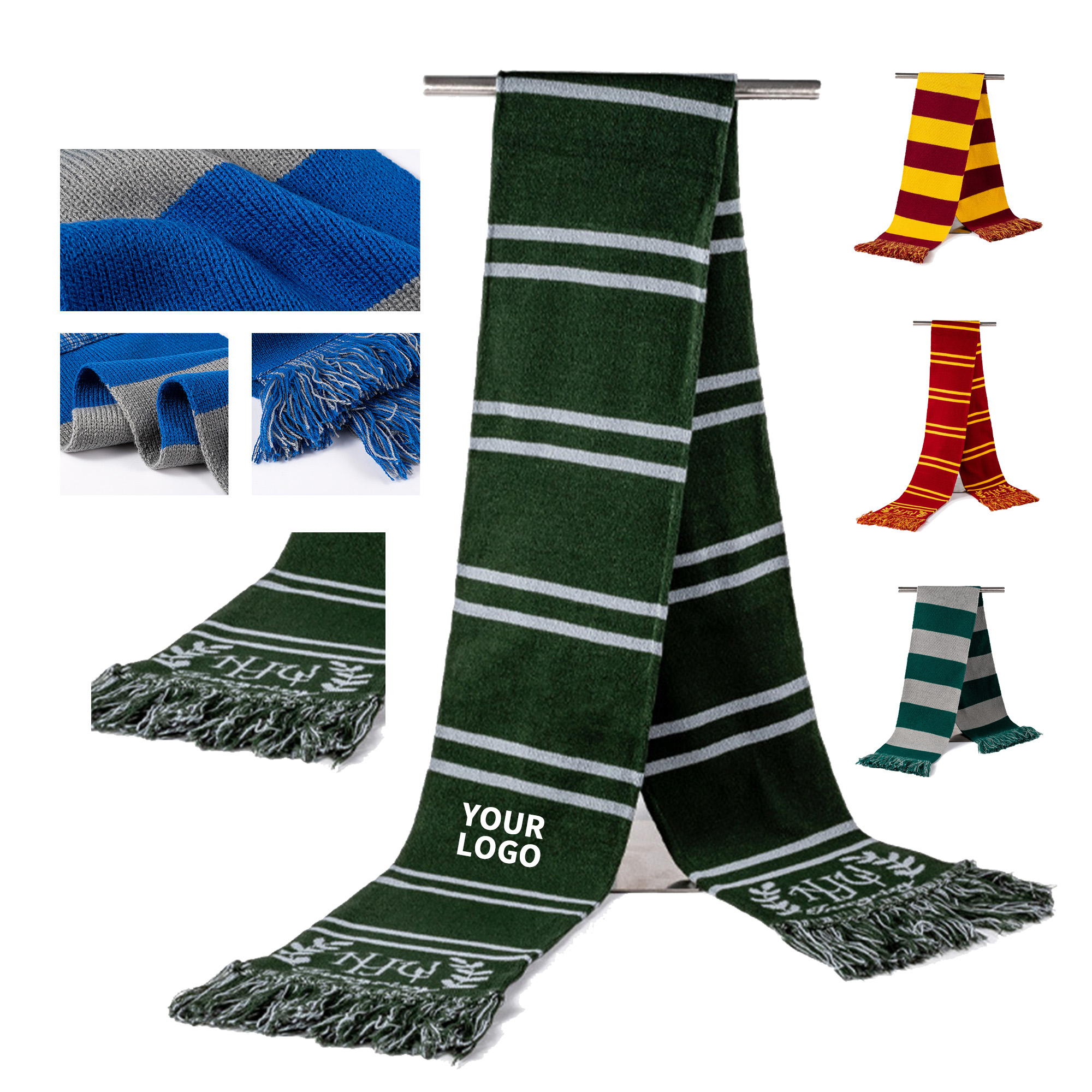 Jacquard Knit University Scarf With Fringe 5