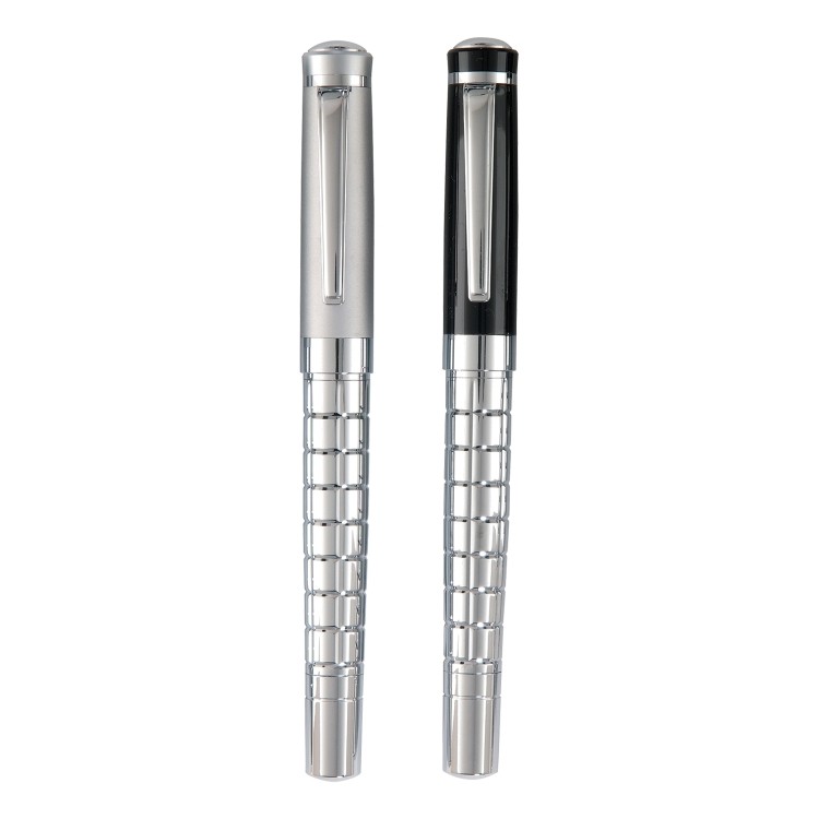 Chrome Barrel w/ Unique Cross Cut Rollerball Pen