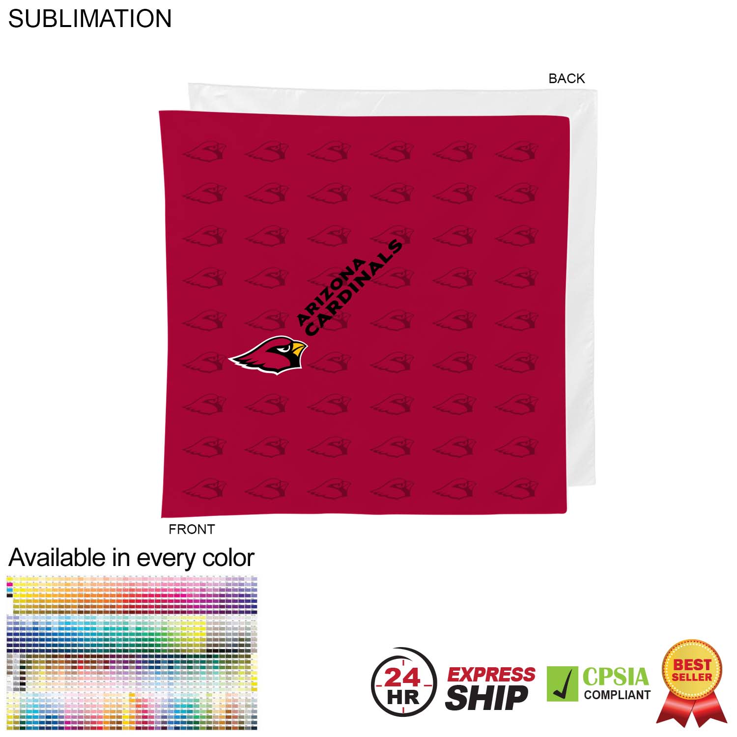 24 Hr Express - Square Bandana, 22x22, Sublimated Edge to Edge 1 side 5