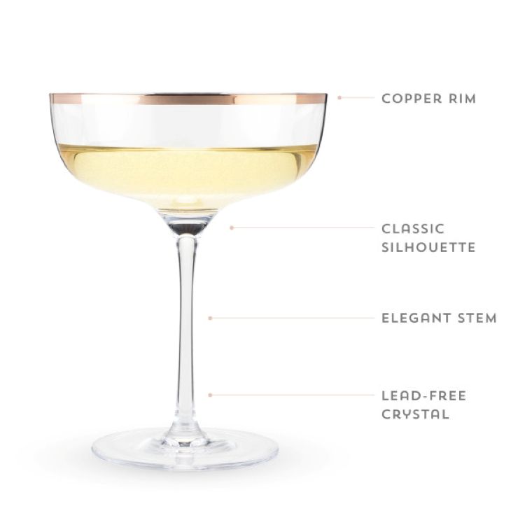 Twine Living® Copper Rim Crystal Coupe, set of 2 6