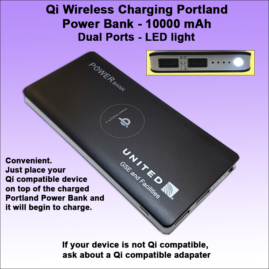 Qi Wireless Charging Portland Power Bank 10000 mAh - Black