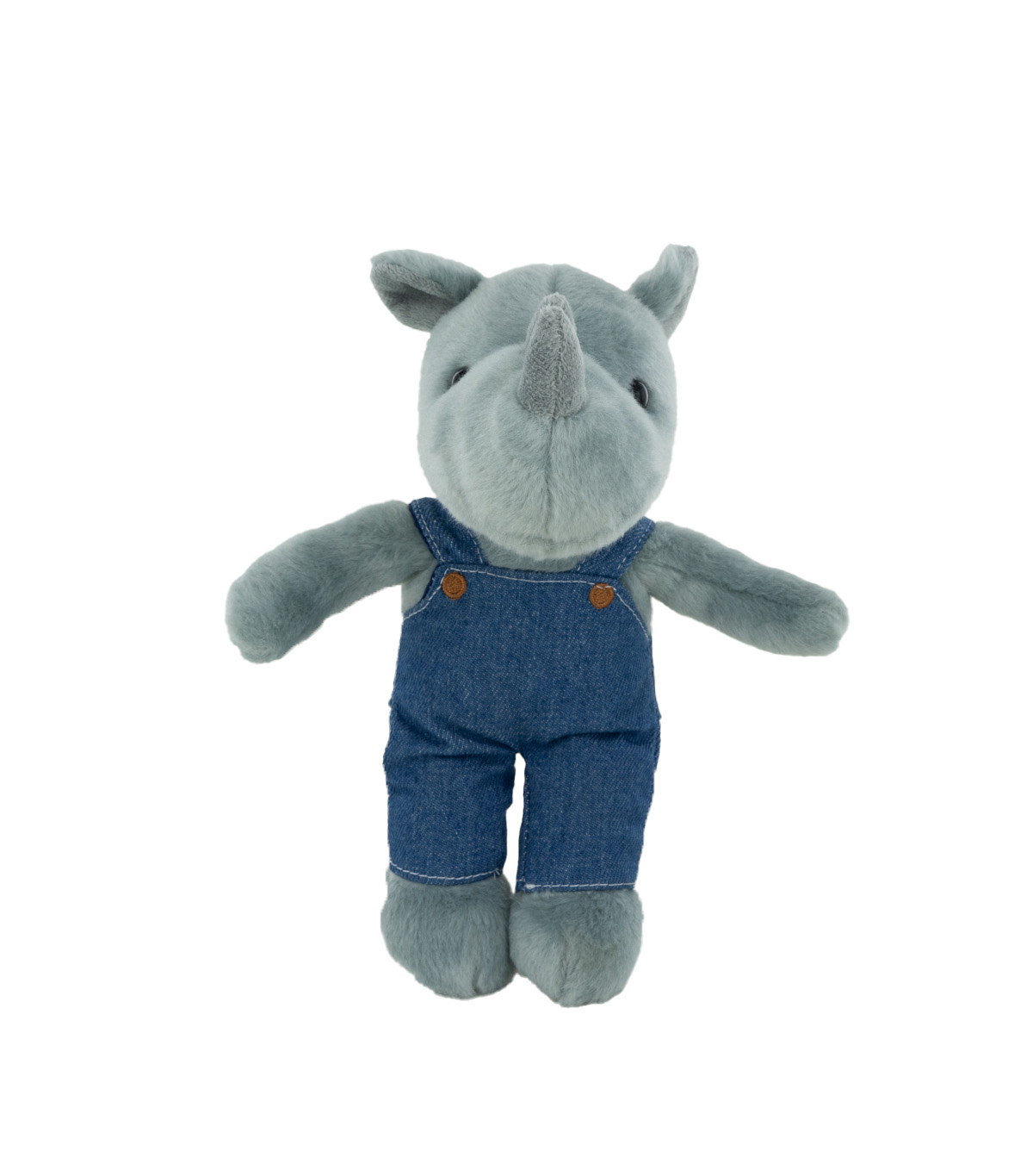 Plush Rhino with Denim Overalls