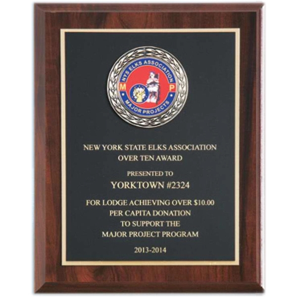 10.5" x 13" Cherry Finish Wood Plaque w/Medallion 2