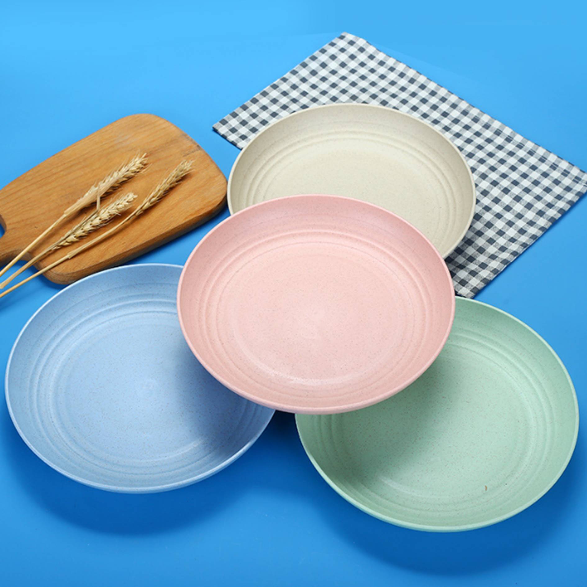 4 PACK Lightweight Wheat Straw Plates 3