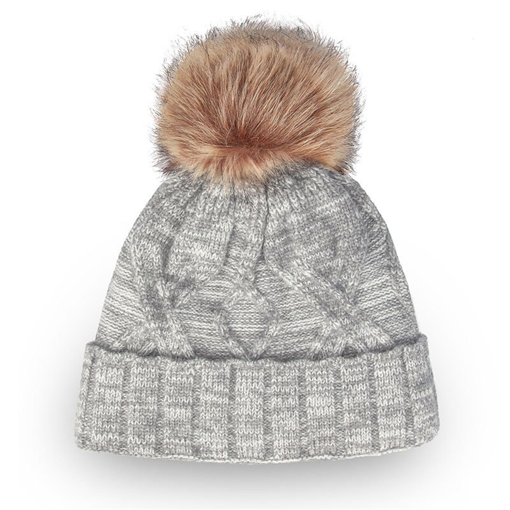 Winter Knit Hat With Faux Fur Pom 11