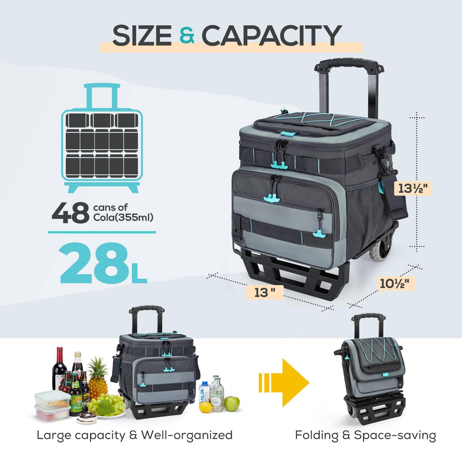 48-Can Collapsible Cooler Trolley Bag with Wheels 4