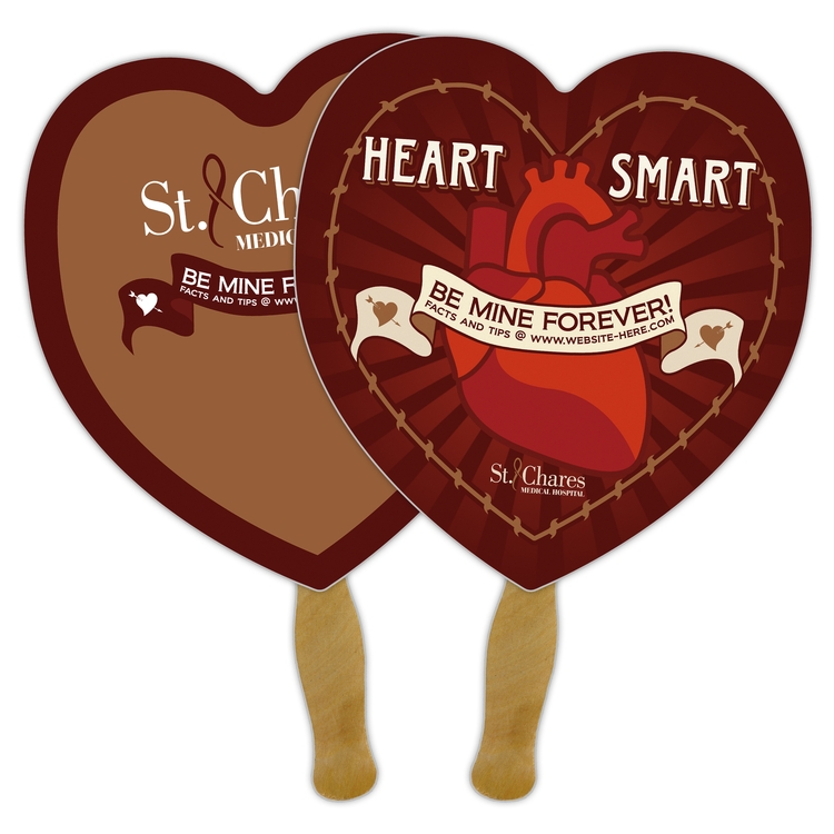 Announcement Hand Fan - 8.5x8 Heart Shaped Laminated - 14 pt. 1