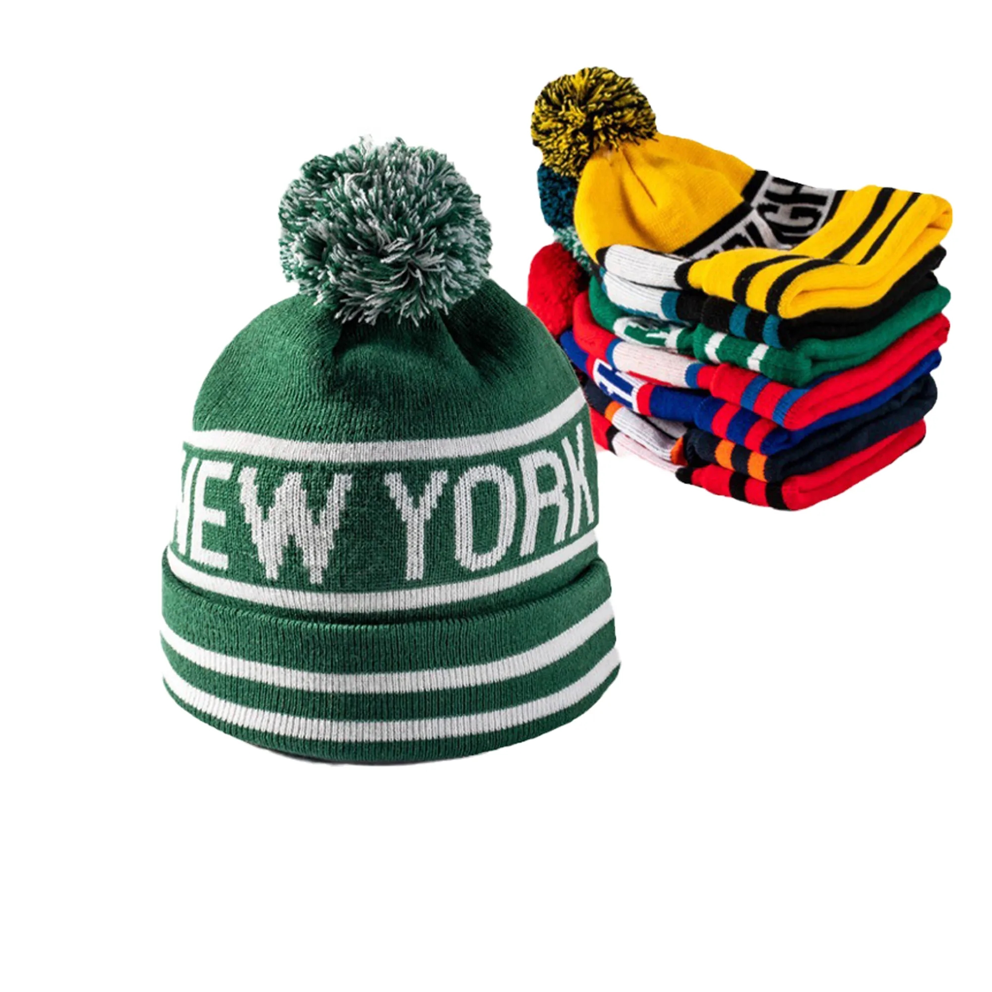 Knitted Stripe Pom Beanie MOQ 100 PCS 3