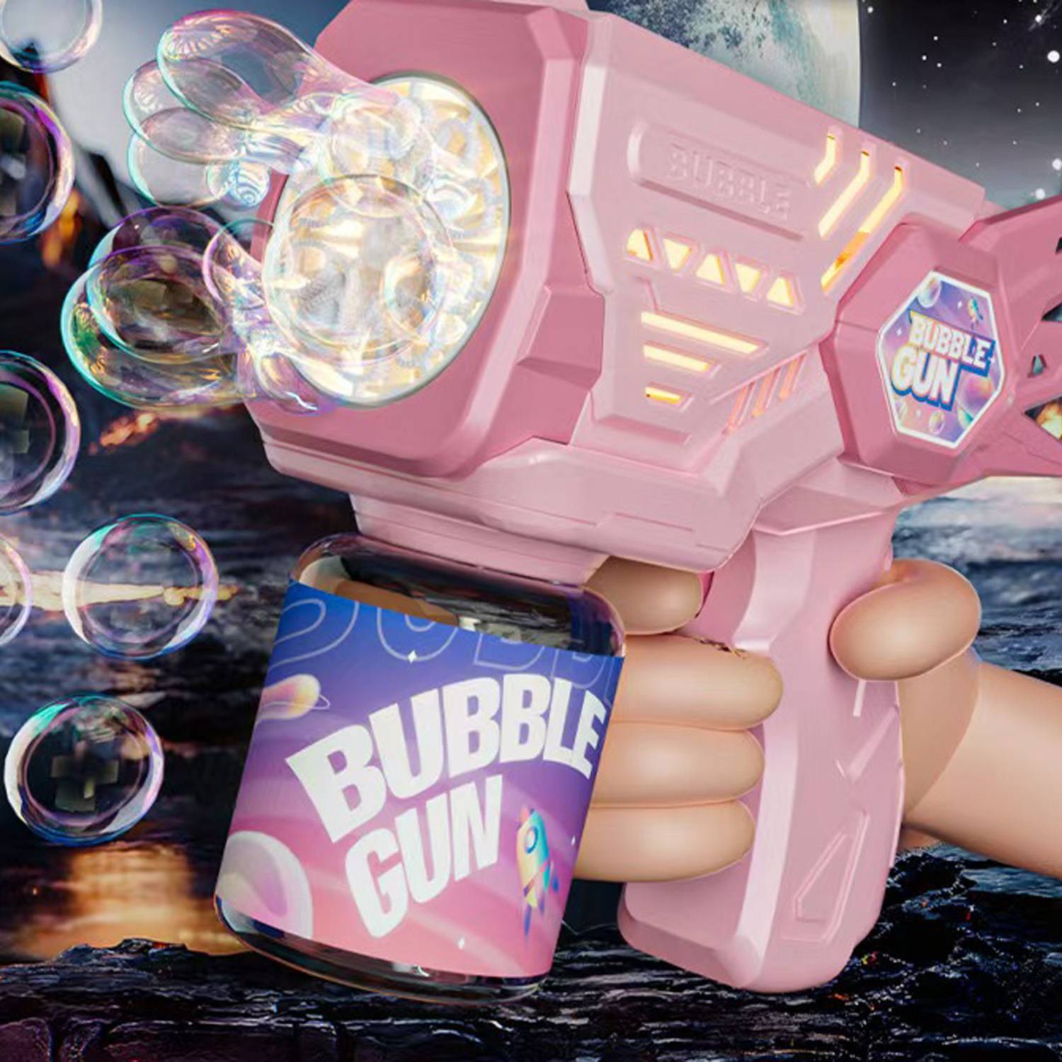 Kids Handheld Plastic Bubble Gun Toy w/ Light 10