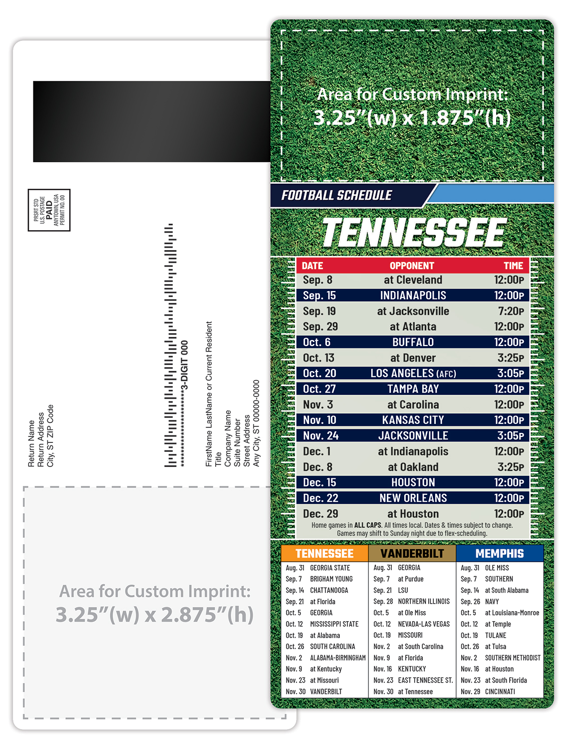 Football Schedule Laminated Card/Postcard with Magnet Strip 3.5x8.5 - 14 pt. 4