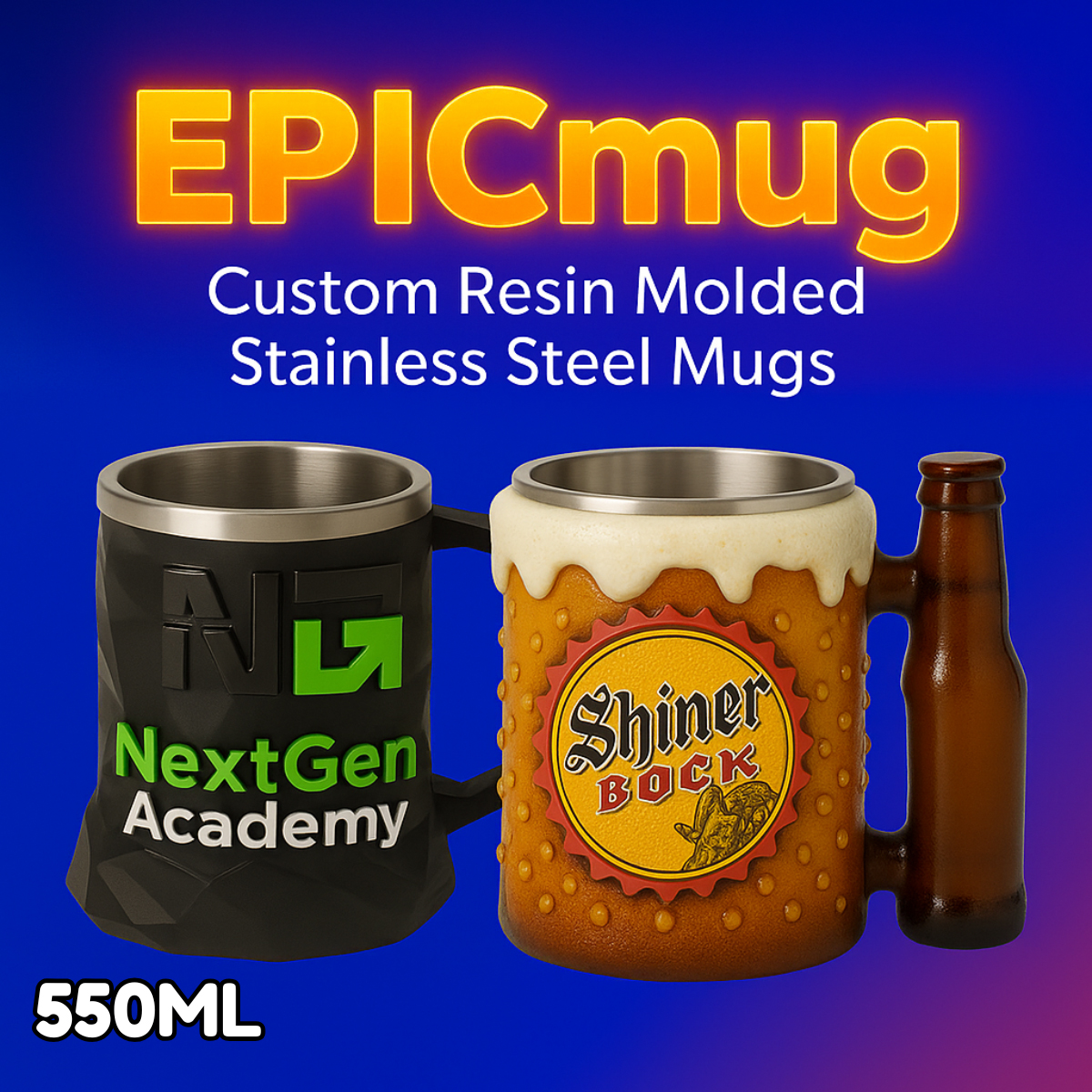 EpicMug Customizable Resin Molded Exterior Mug - Stainless Steel 550ML 30