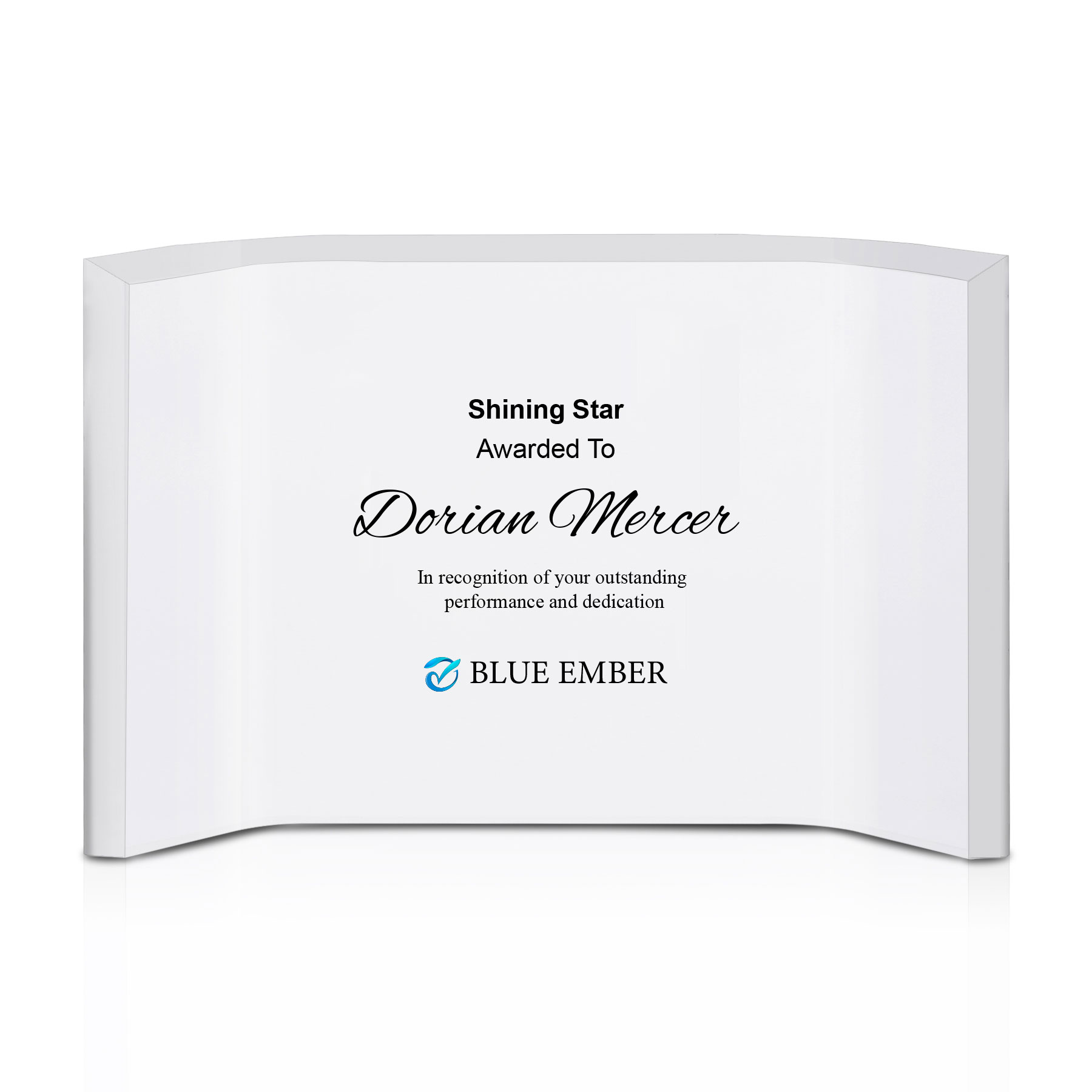 Personalized Freestanding Horizontal Curved Acrylic Award Frame 4