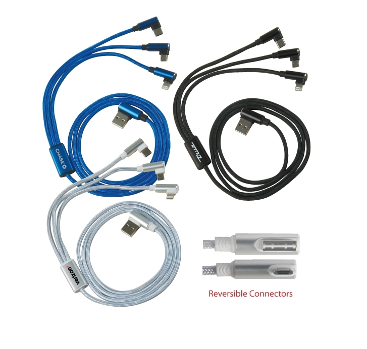 4 Ft. Right Angle 3 in 1 Charging Cable 2