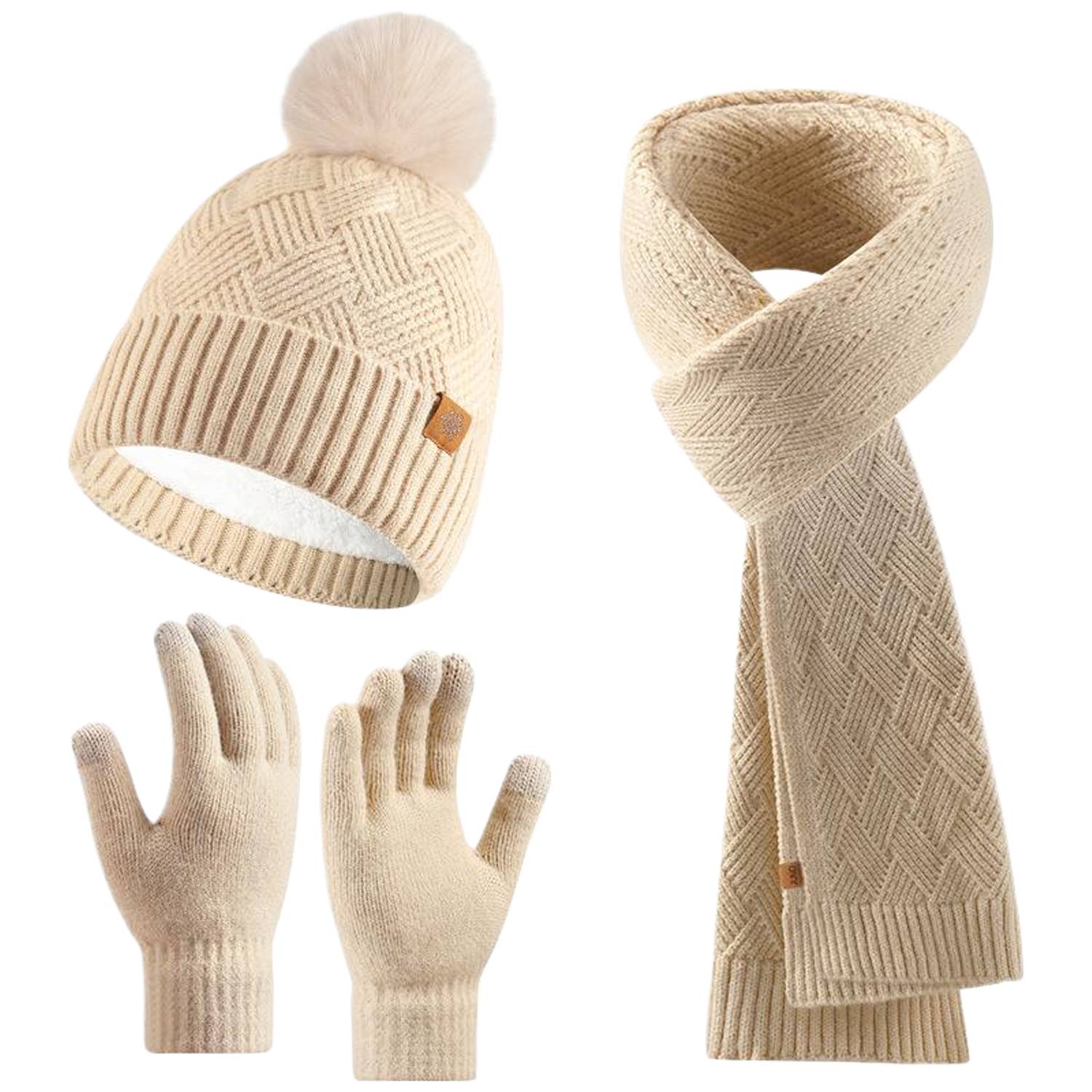 3 Pcs Winter Hat Scarf Gloves Knit Set 6