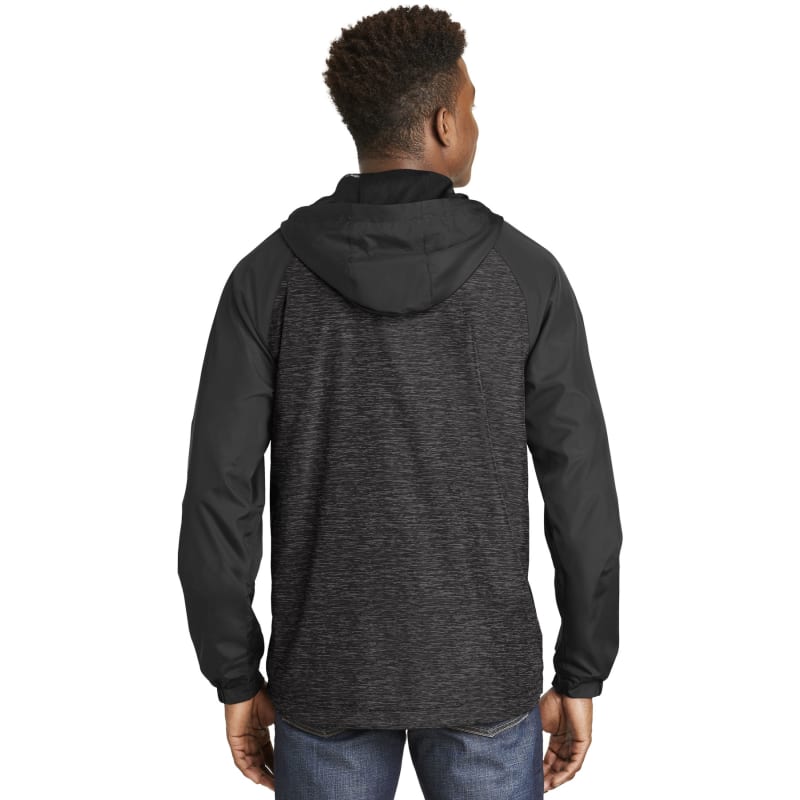 Sport-Tek Heather Colorblock Raglan Hooded Wind Jacket. 20