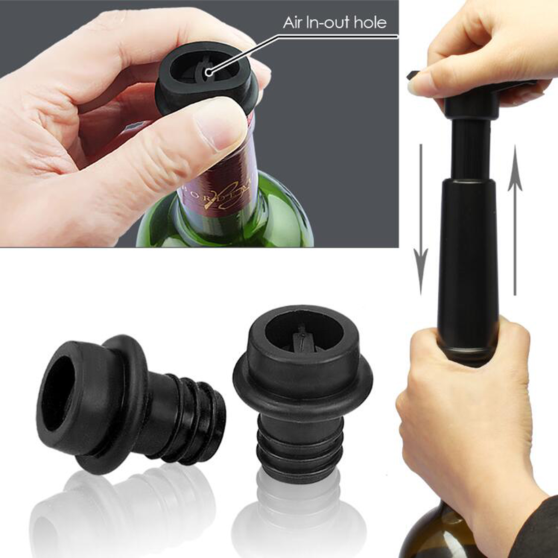 Vacuum Wine Saver Pump with Stoppers Black 4