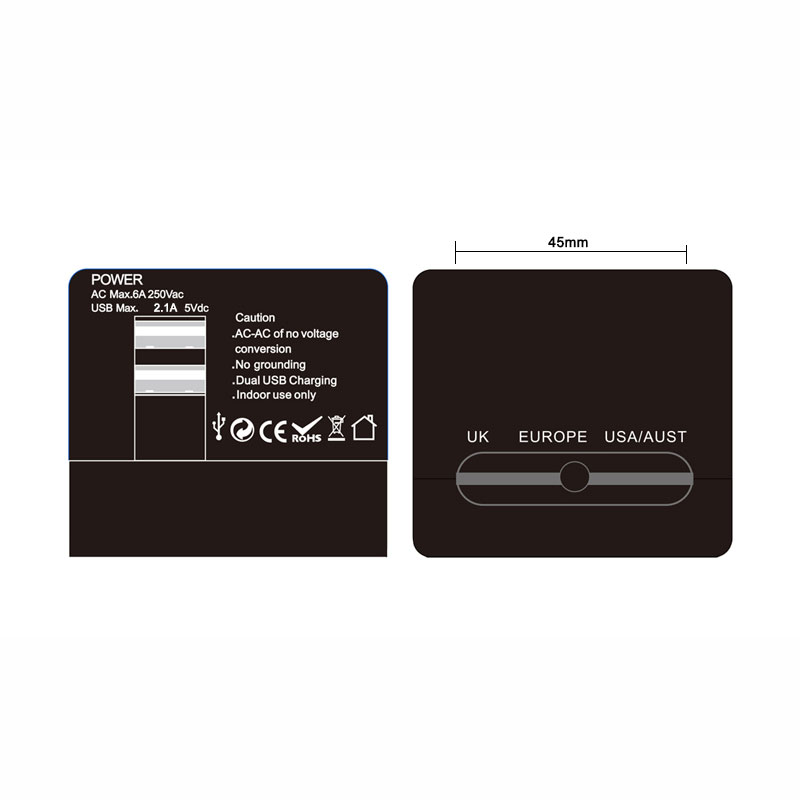 Universal International Travel AC Adapter W/USB Port 6