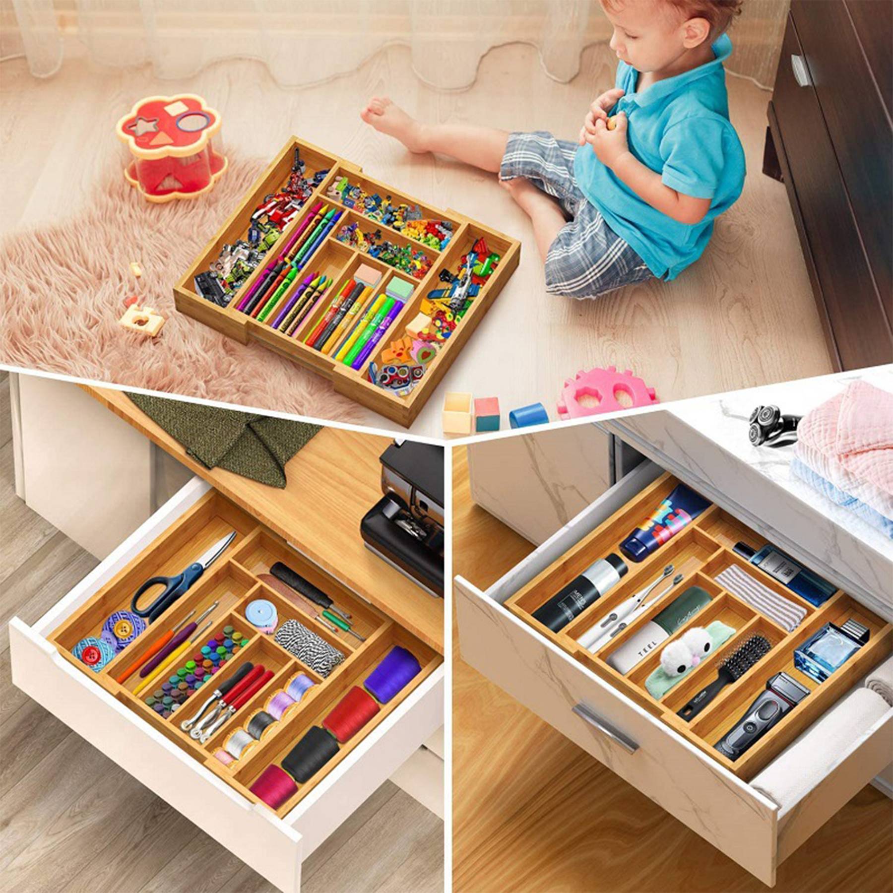 Bamboo Expandable Utensil Tray Organizer 1