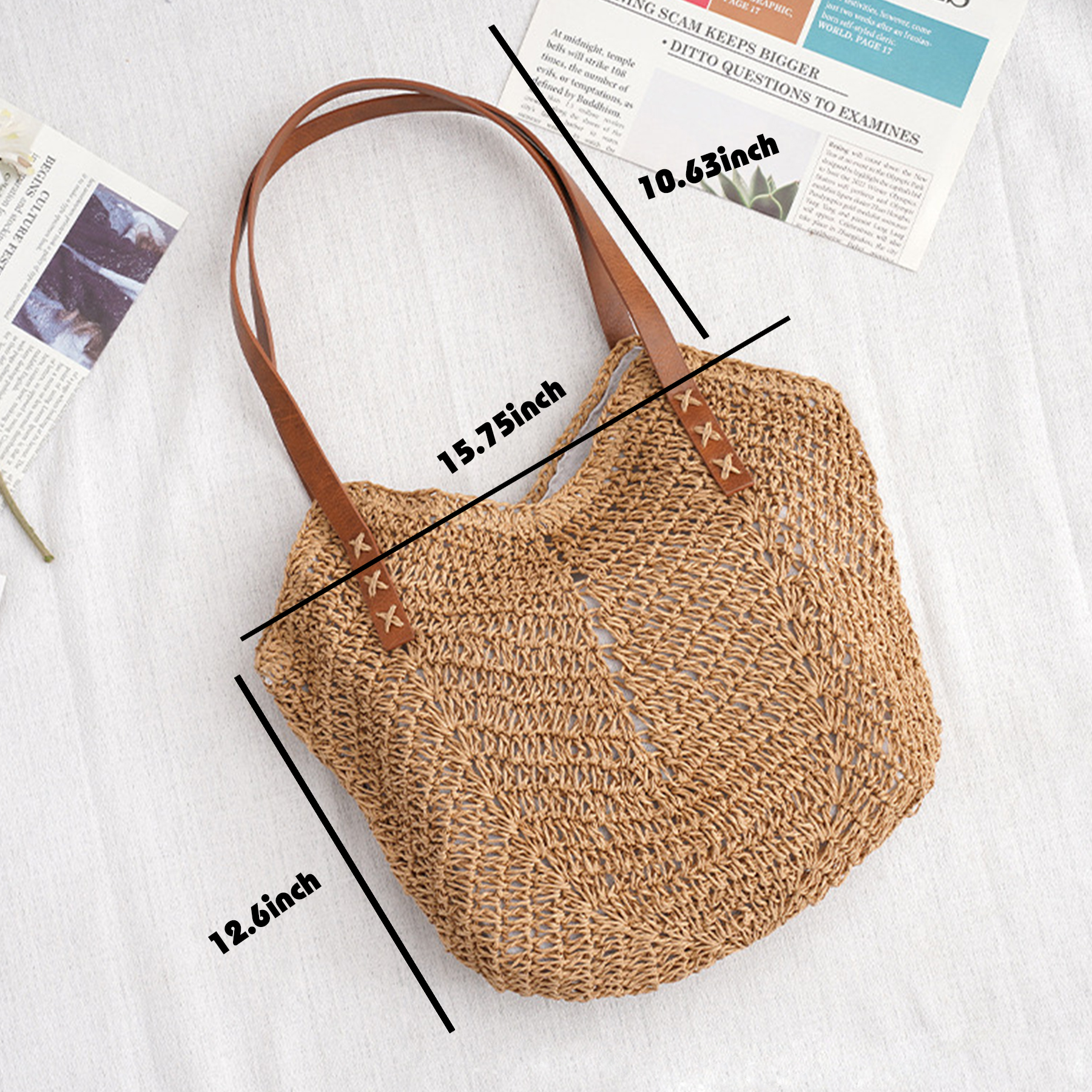 Hand-woven Straw Shoulder Tote Bag For Summer Beach 1