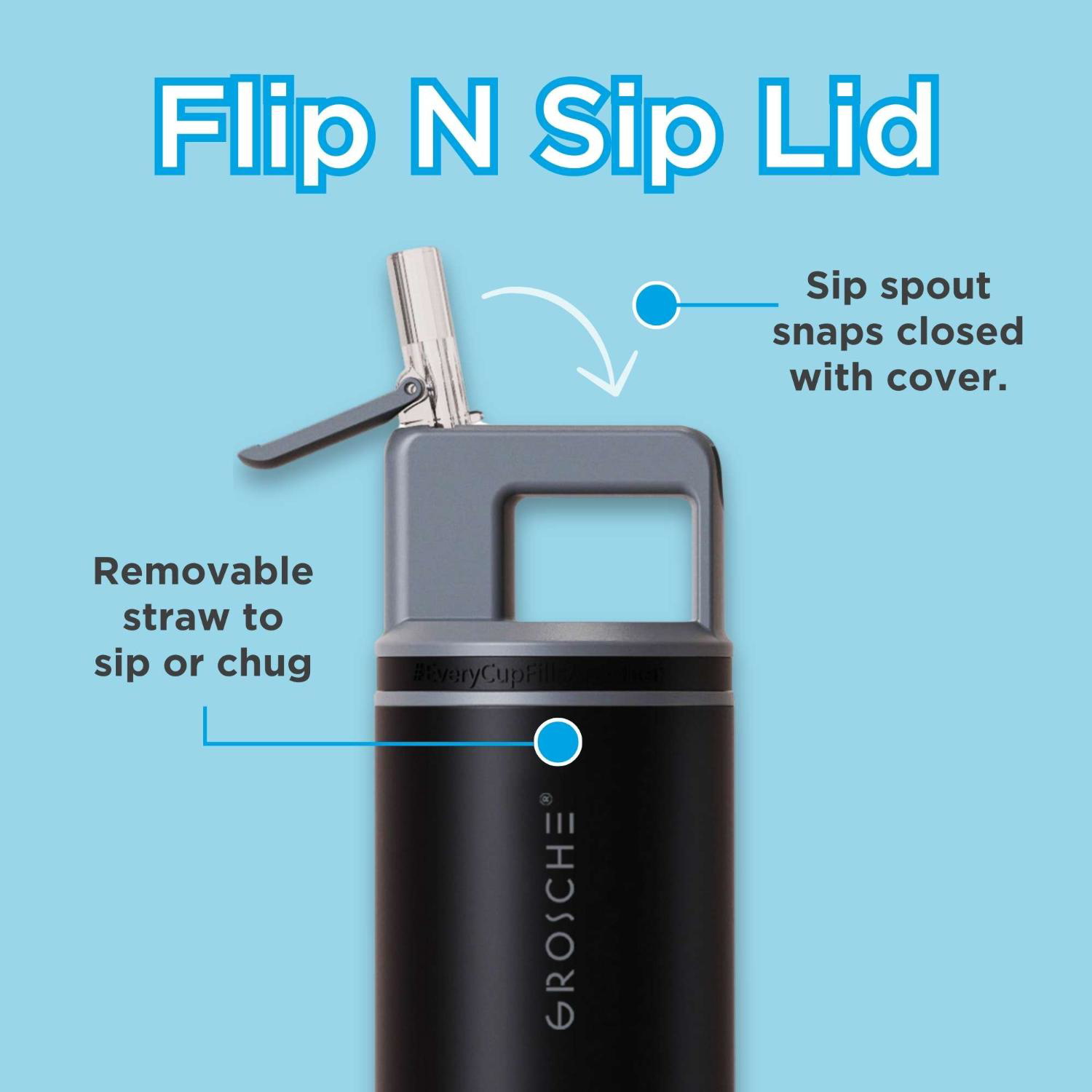 20 oz. GROSCHE® ALPINE Flip 'N Sip Insulated Water Bottle With Straw 1