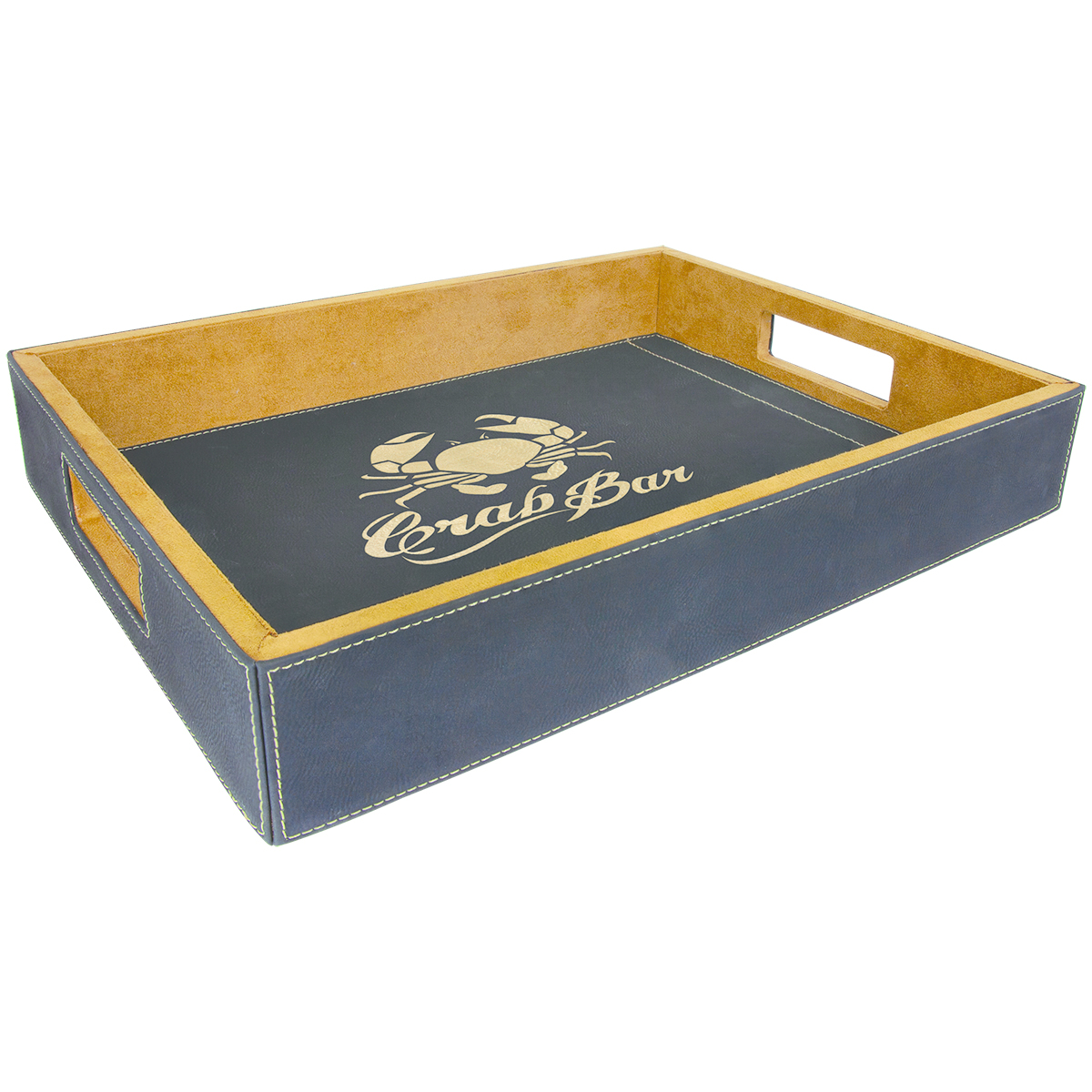 16" x 12" Black/Gold Leatherette Serving Tray
