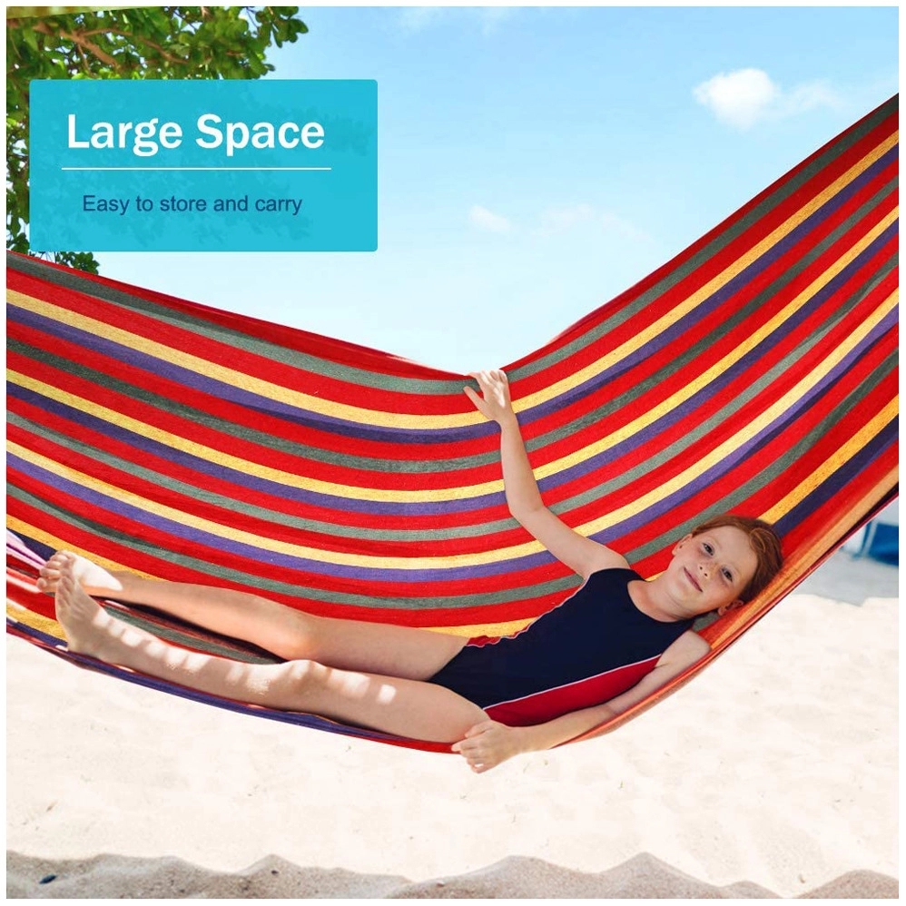 Folding Travel-friendly Canvas Hammock With Wooden Stick 7
