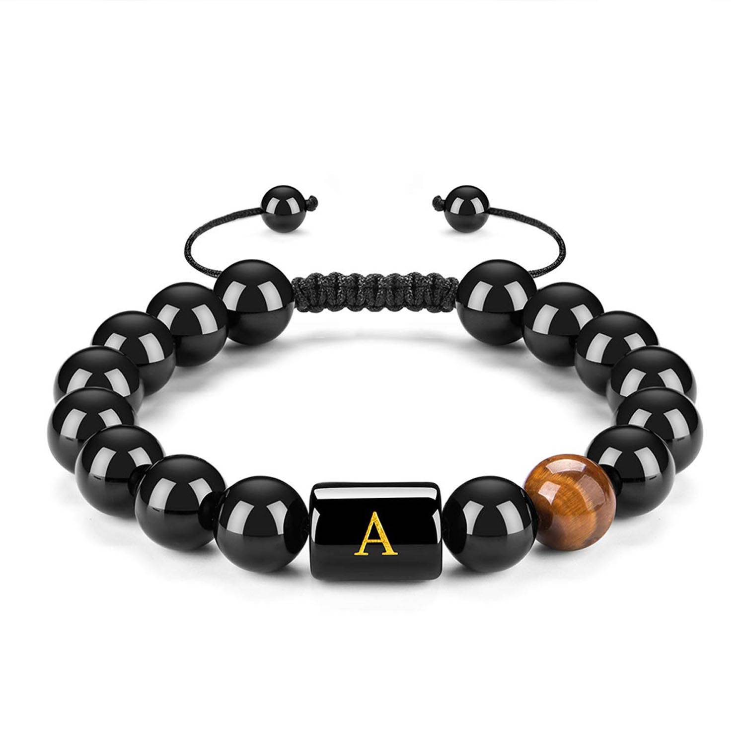 Men's Black Agate Letter Beaded Bracelet 3