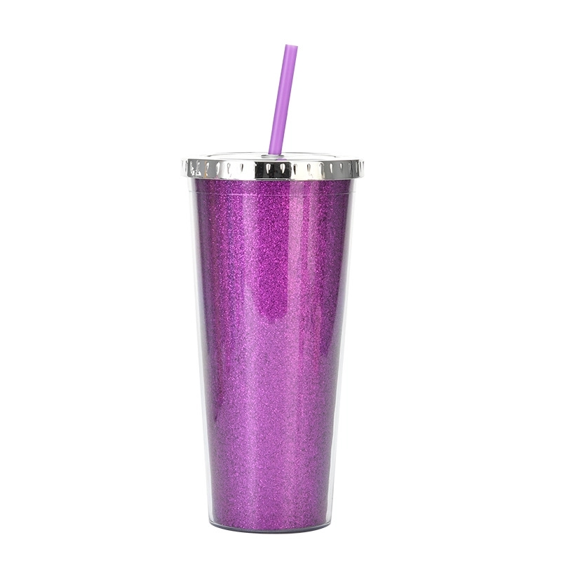 Custom Transparent  AS Plastic Sequin Straw Tumbler 5
