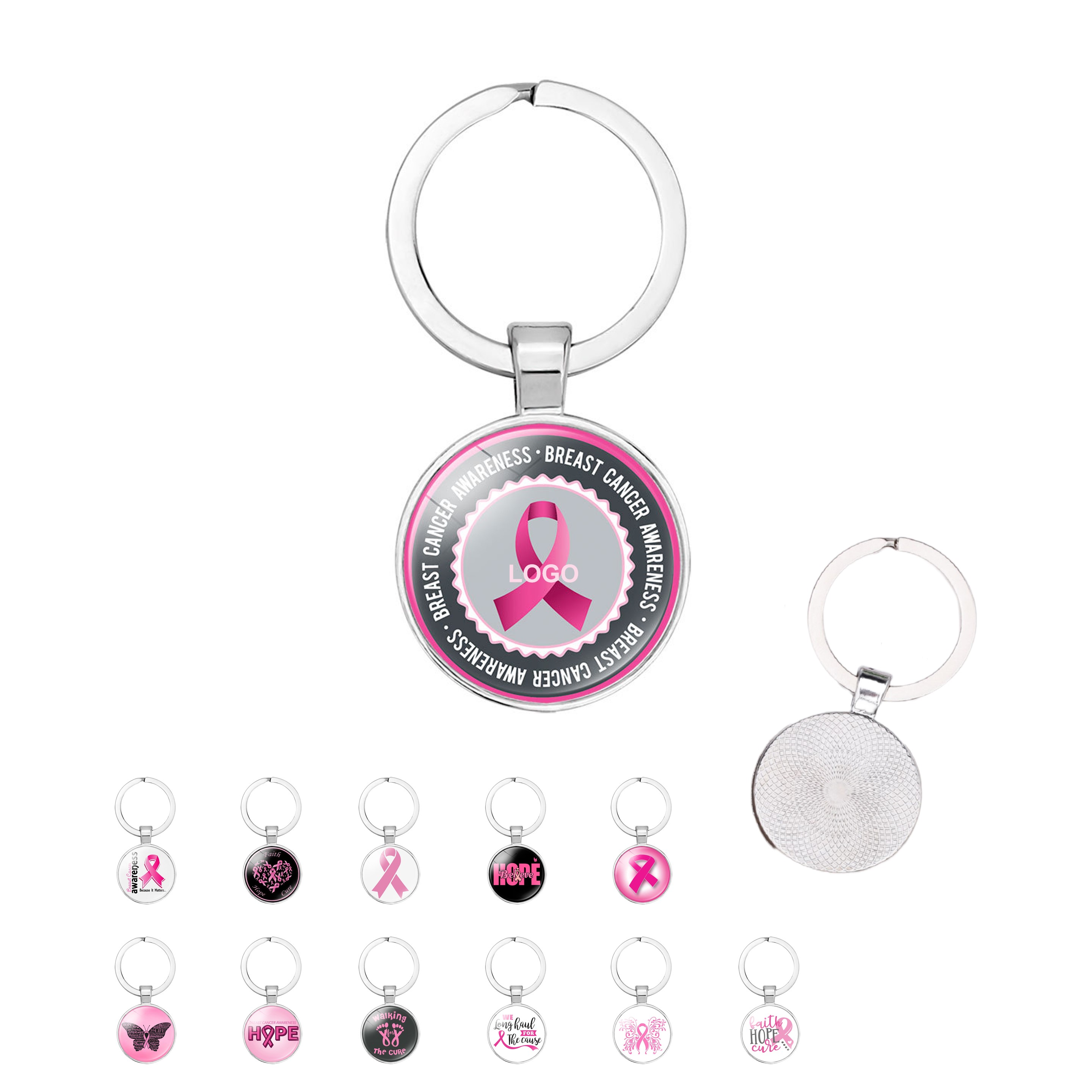 Breast Cancer Awareness Round Keychain (direct import) 1